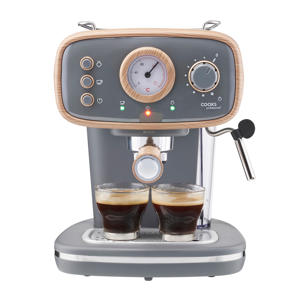 image 1 of Cooks Professional 15-Bar Retro Espresso Coffee Machine 1.2L with Frothing Steam Wand | Grey | Nordic Grey