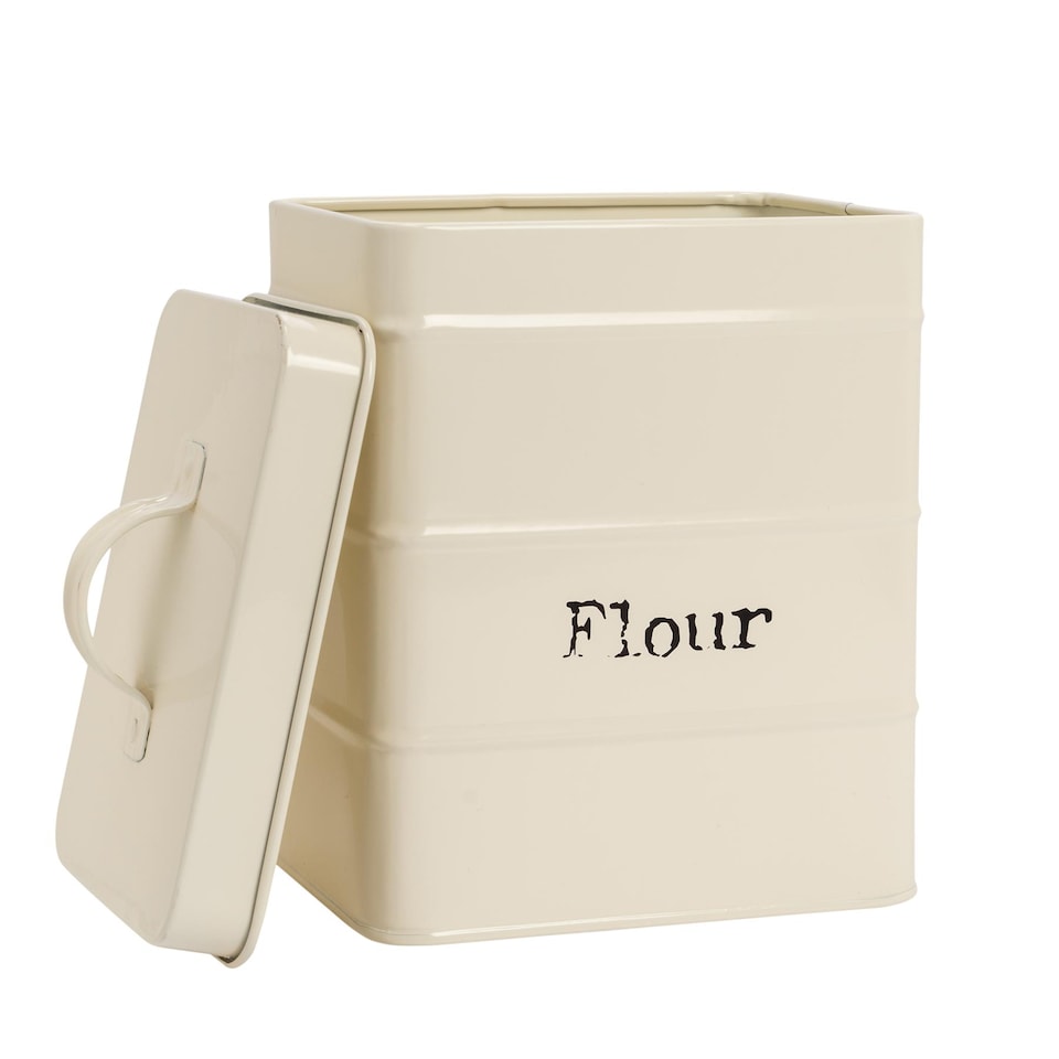 image 1 of Harbour Housewares Vintage Metal Kitchen Flour Canister - Cream