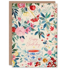 Tea Cup Flower Pattern Floral Woman Her Birthday Card