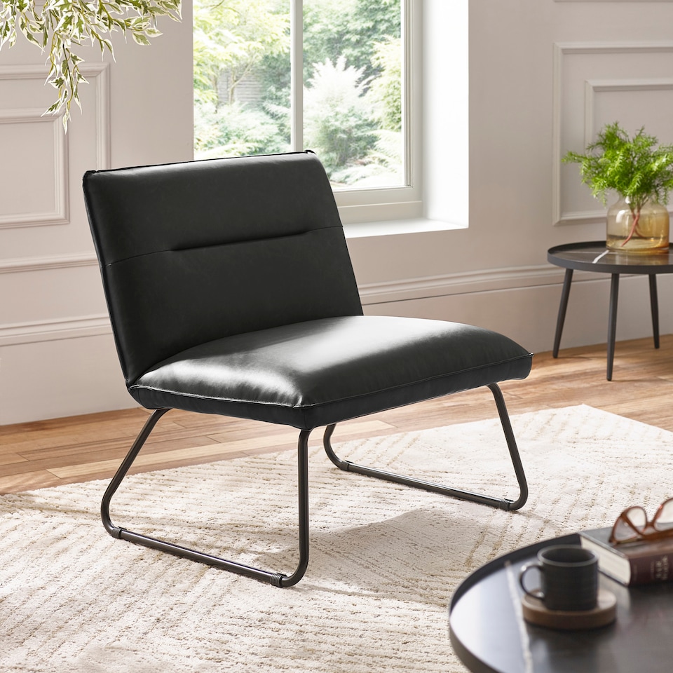 image 1 of Saxon Black Faux Leather Lounge Chair