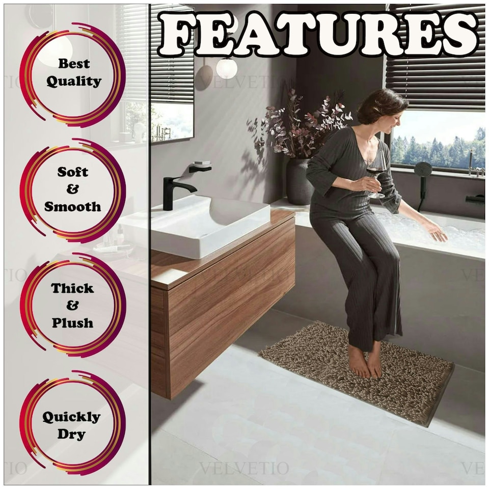 image 1 of VELVETIO Loop Bath Set Anti Slip Water Absorbent Soft Bathroom Rugs Brown | Latte