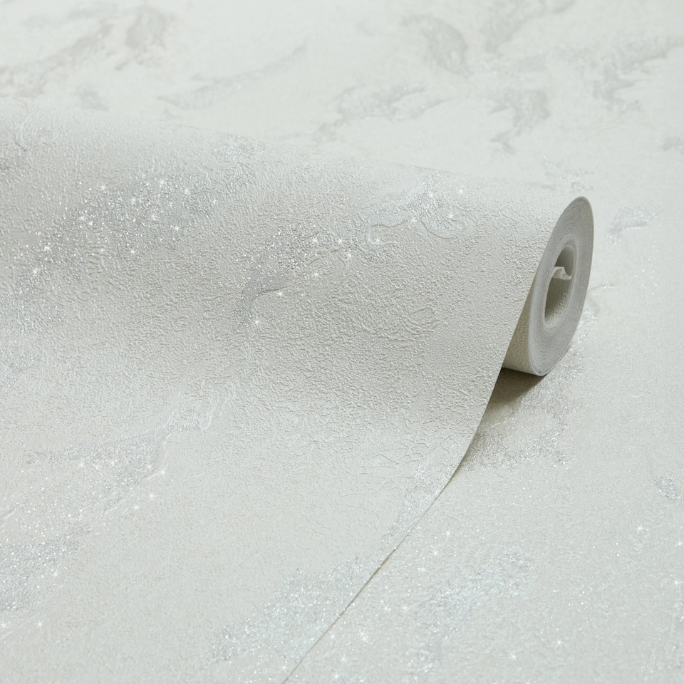 image 1 of Nador Wallpaper in Silver, White and Silver Glitter | Silver | Silver, White and Silver Glitter | 53cm x 10m