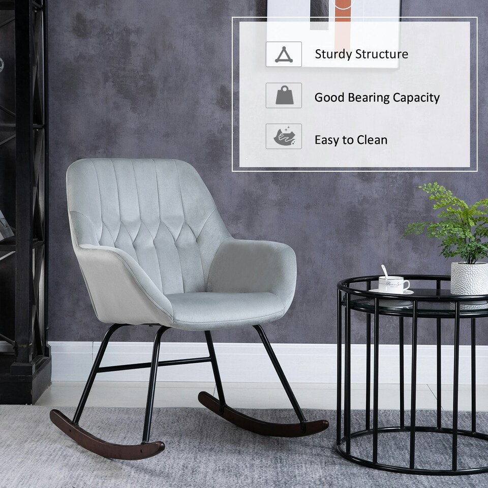 image 1 of HOMCOM Modern Rocking Armchair with Metal Frame, Sponge Padded, Grey