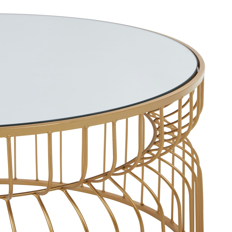 image 1 of Round Gold Side Table With Mirror Top,Wireframe Small Side Table,Luxe Accent Table,Stylish Bedside Table Gold