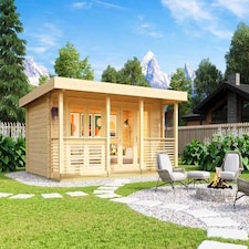 Liverpool 1-Log Cabin, Wooden Garden Room, Timber Summerhouse, Home Office - L610 x W460 x H231.2 cm Brown