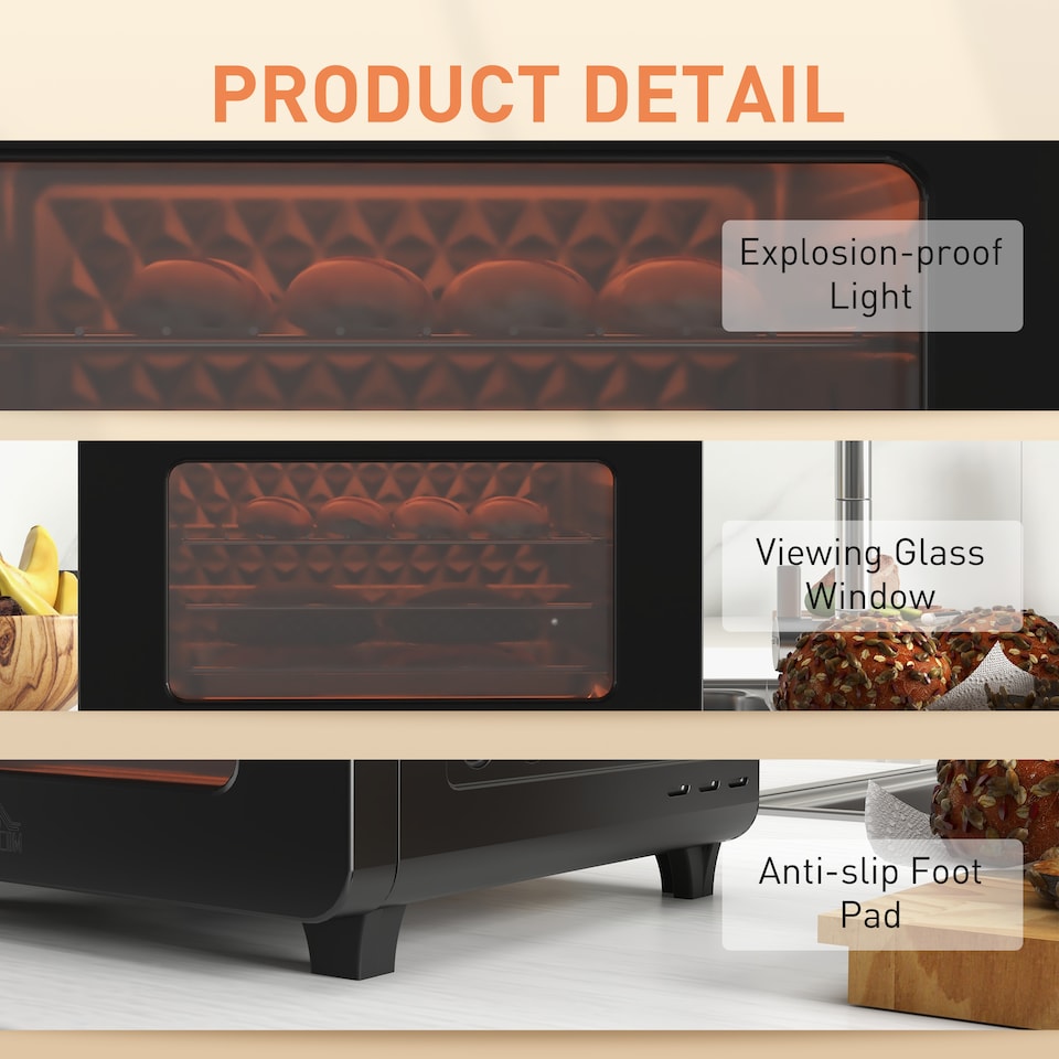 image 1 of HOMCOM 20L Mini Oven, 16-in-1 Air Fryer Oven, Pizza Oven and Grill with Double Glass Door, Baking Tray, Wire Rack, Adjustable Temp & Timer, 1400W, Black