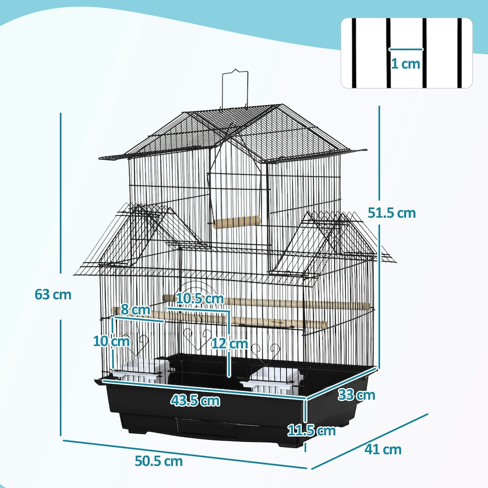 image 1 of PawHut Metal Bird Cage Small w/ Perch Food Container Handle for Finch Canary