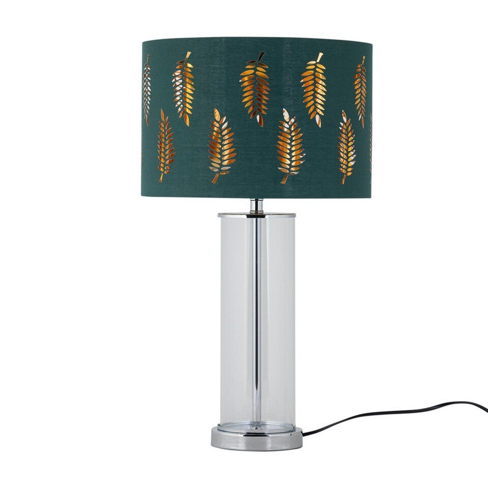 image 1 of Aura - Chrome Table Lamp with Green Fern Cut Out Silver Inner Shade Chrome | Green