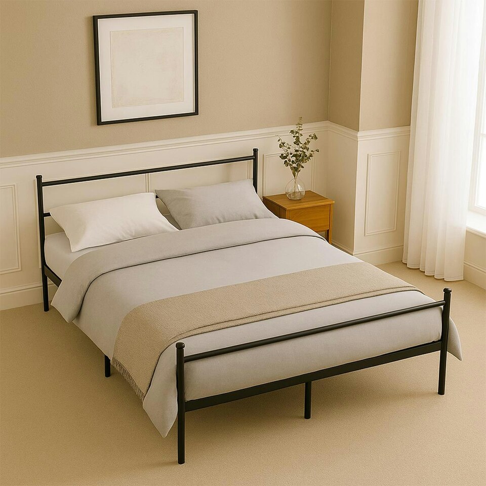 image 1 of King Size Metal Bed Extra Strong Frame Stylish Bedroom Storage Modern Sturdy Design