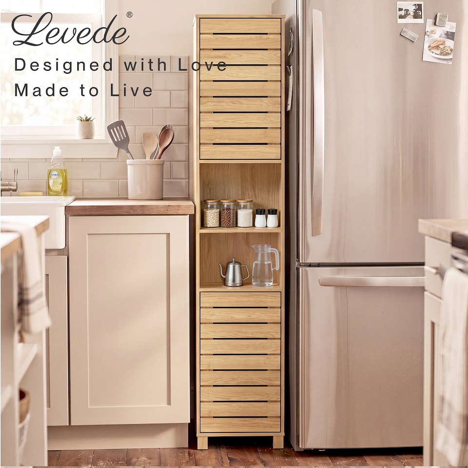 image 1 of Levede Bathroom Storage Cabinet Hallway Tall Cupboard Adjustable Shelf Oak
