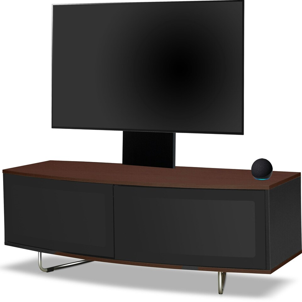 image 1 of Centurion Supports Caru Black Walnut Beam-Thru Remote Friendly Super-Contemporary D Shape Design 32"-65" LED/OLED/LCD TV Cabinet with Mounting Arm Black | Walnut