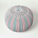 image 3 of Homescapes Pink and Blue Knitted Pouffe Striped Footstool - 35 x 40 cm
