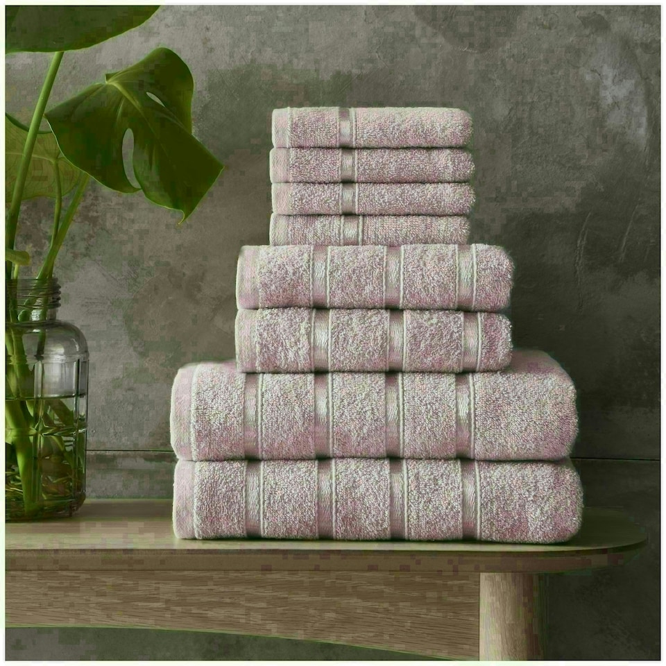 image 1 of VELVETIO 8 Piece Towel Bale Set Boston Shiny Stripe Pattern - 100% Cotton, 450 GSM Pink | Blush Pink