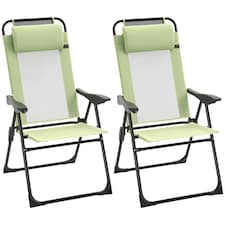 Outsunny Garden Chairs Set of 2 Folding Camping Chair Recliners, Green | Green | Green
