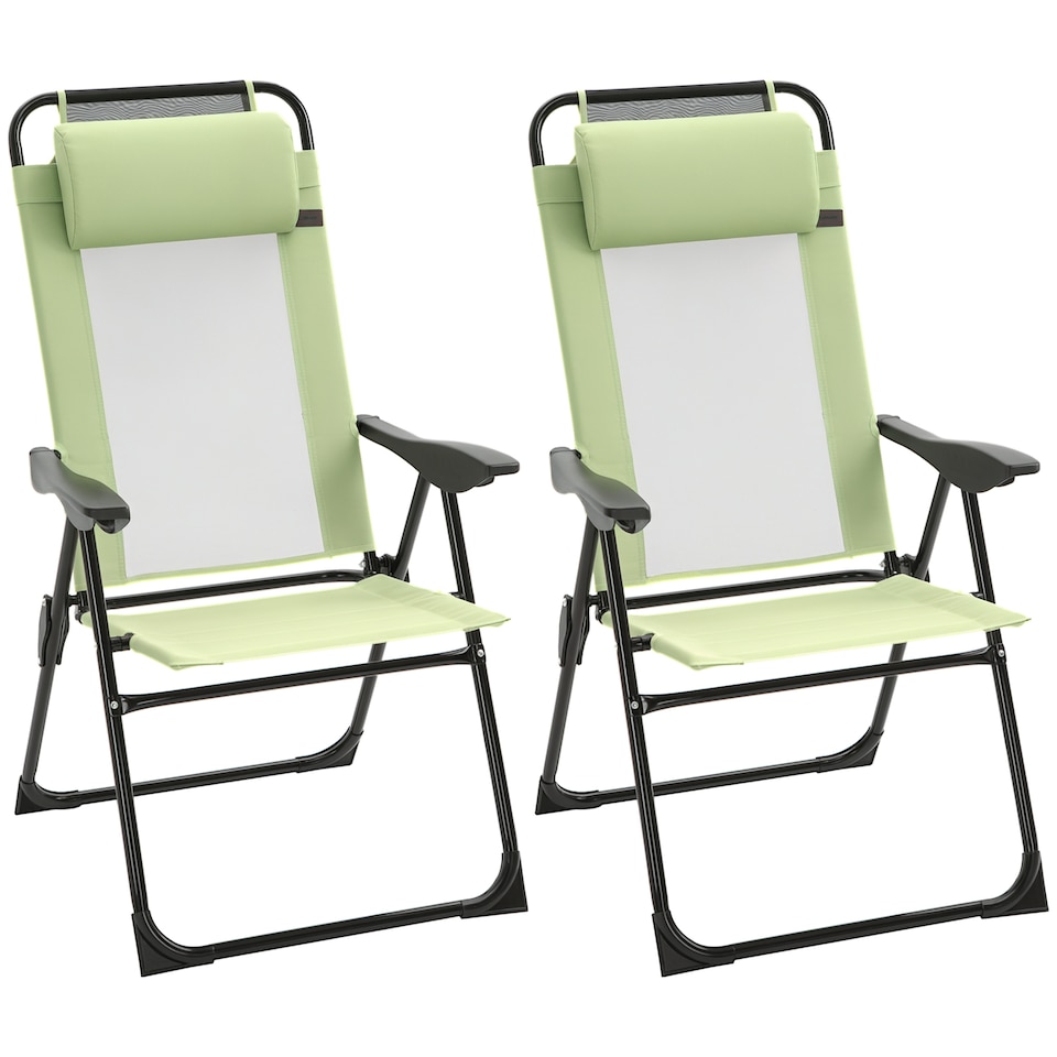 image 1 of Outsunny Garden Chairs Set of 2 Folding Camping Chair Recliners, Green | Green | Green