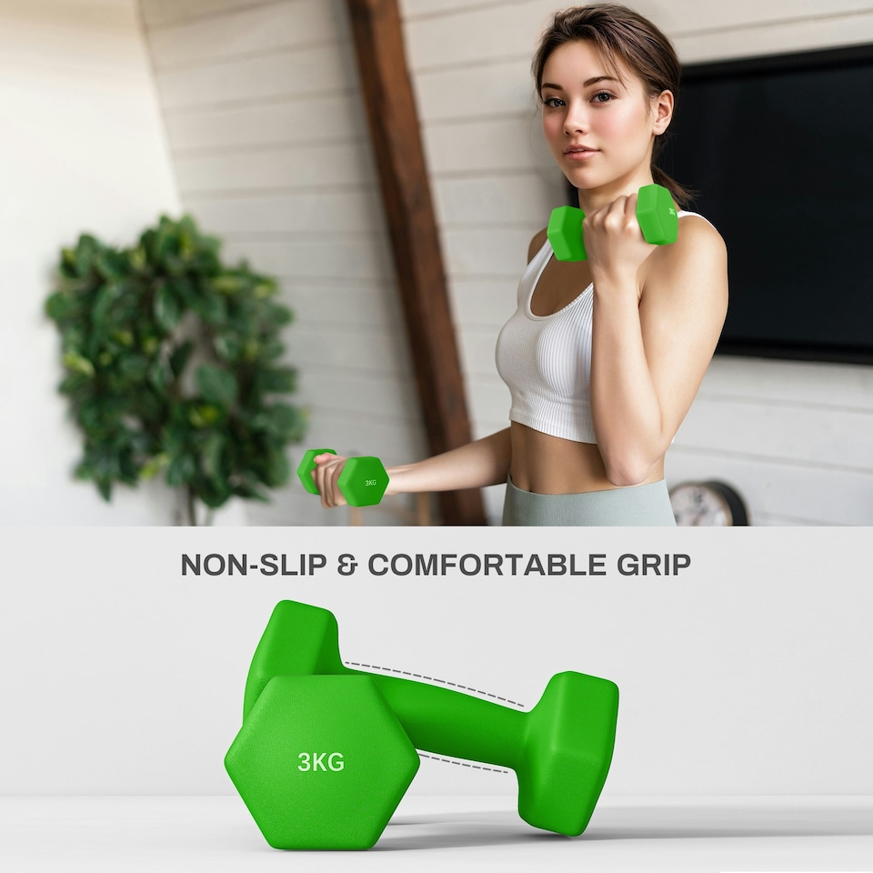 image 1 of SPORTNOW Hex Dumbbells Set with Dumbbells Rack, 2 x 1kg, 2 x 2kg, 2 x 3kg
