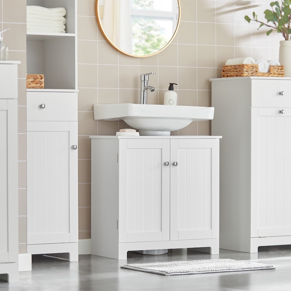 image 1 of SoBuy Under Sink Bathroom Cabinet with 2 Doors and Adjustable Shelf, White, 23.6x11.8x23.6 inches, 9.7 kg - BZR18-II-W