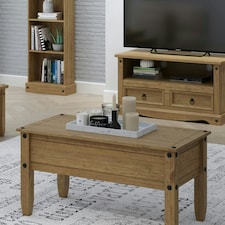 Corona Antique Wax Open Coffee Table - Sturdy Chunky Legs with Decorative Metal Pins | Brown | Antique Wax | One Size | 1