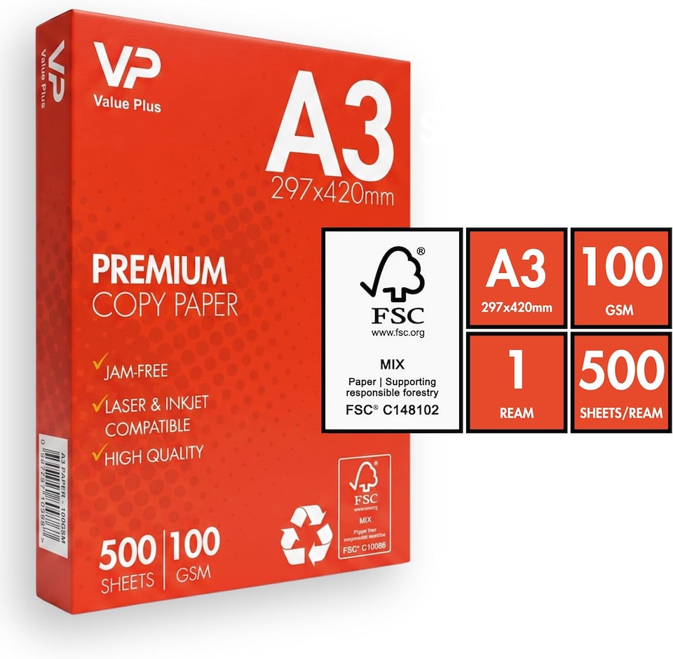 image 1 of A3 Premium Paper 100 GSM – 500 Sheets Premium White Printer & Copier Paper – Professional High-White Office Paper for Laser, Inkjet, and Copier 100gsm Office and Home High Quality Paper