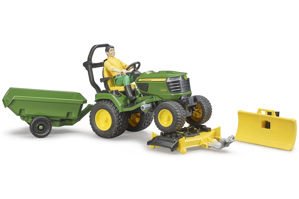 image 1 of Bruder bworld John Deere Lawn tractor with trailer and gardener Farm Tractor Model