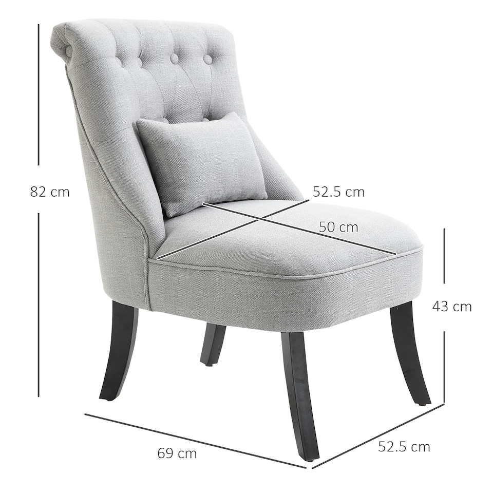 image 1 of HOMCOM Fabric Single Sofa Upholstered with Pillow Wood Leg Grey