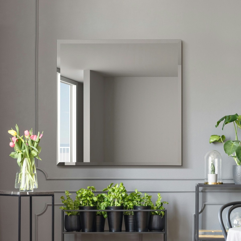 image 1 of The Moderni - All Glass Modern Bevelled Square Wall Mirror 35" X 35" (90x90CM) N/A