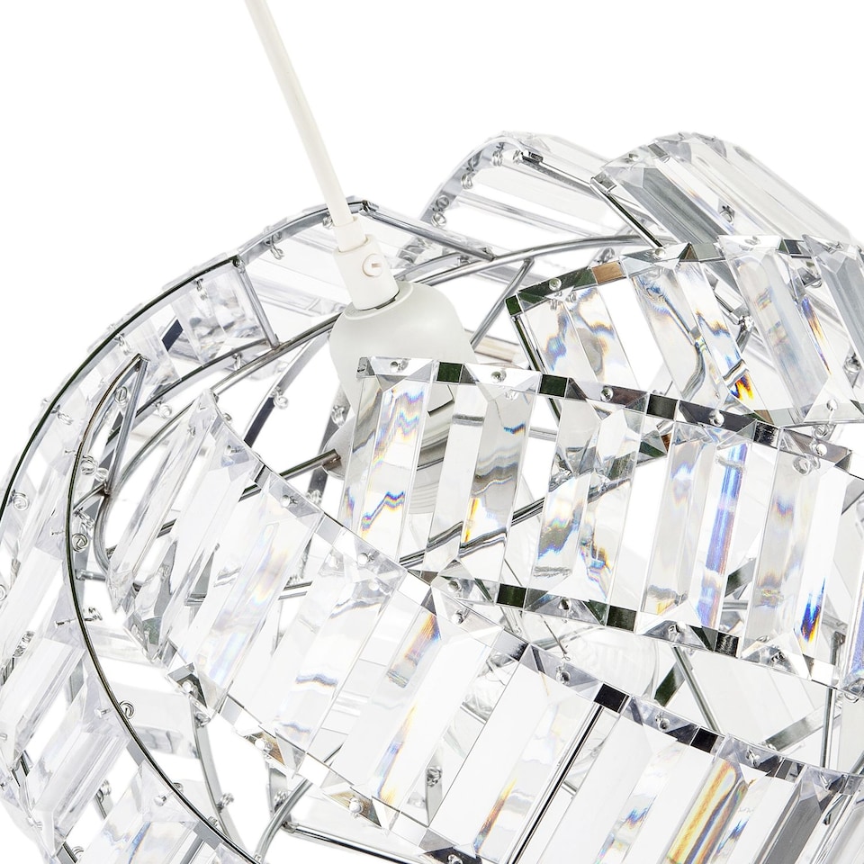 image 1 of Modern Chrome Pendant Lamp Shade with Curved Strips and Acrylic Prisms