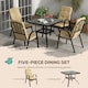 image 6 of Outsunny 5 Pieces Garden Dining Set, Outdoor Square Dining Table and 4 Cushioned Armchairs, Tempered Glass Top Table w Umbrella Hole, Texteline Seats, Beige