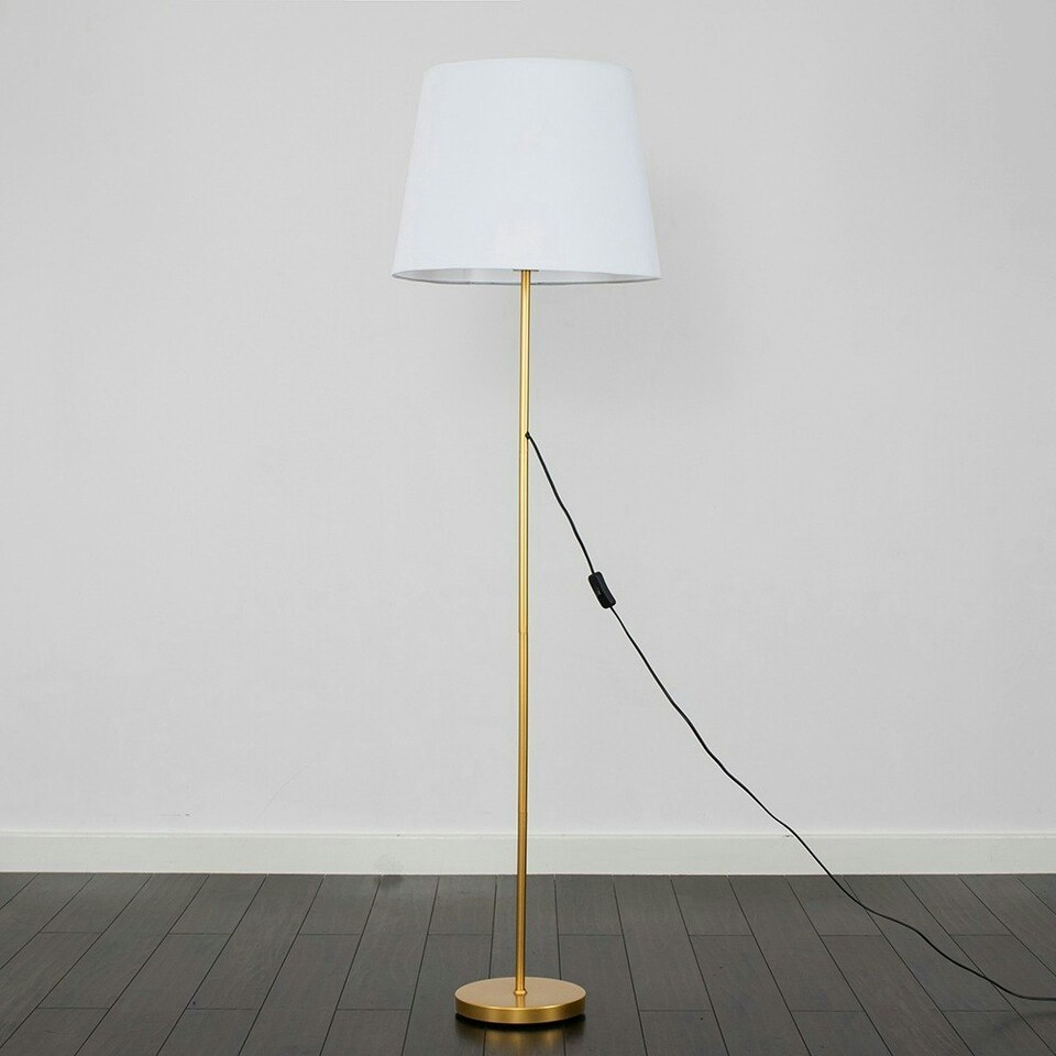 image 1 of ValueLights Modern Floor Lamp In Gold Metal Finish With White Shade