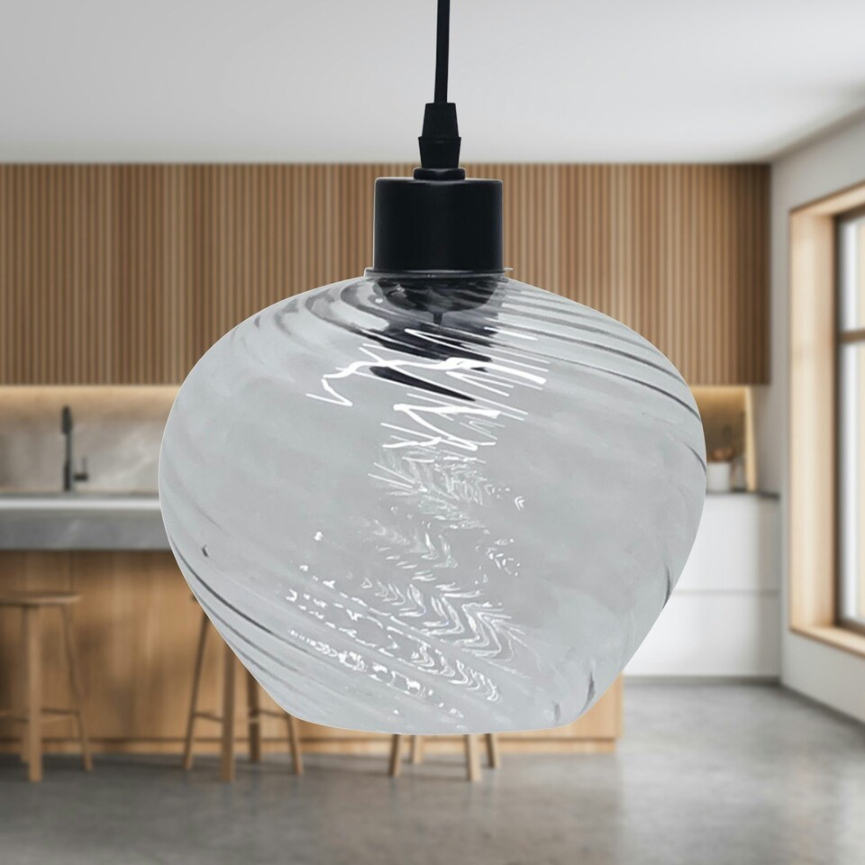 image 1 of First Choice Lighting Set of 2 Bradson Clear Swirl Glass with Black Pendant Fittings Black | Clear