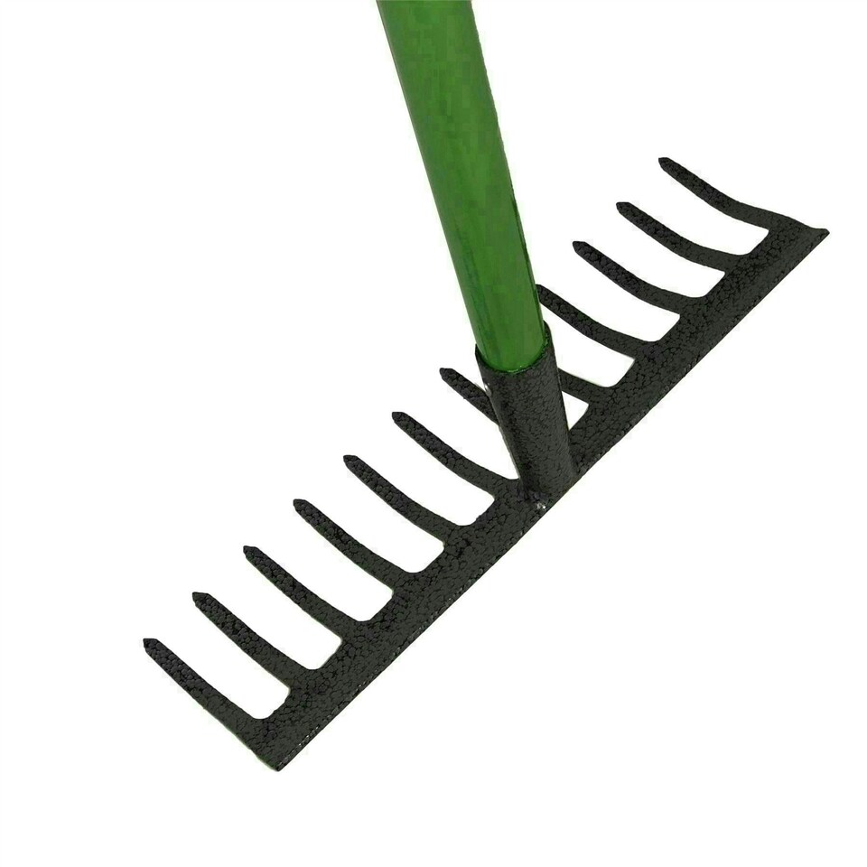 image 1 of 12 Teeth Soil Garden Rake Tubular Handle Carbon Steel 120cm Soil Leaf Raker
