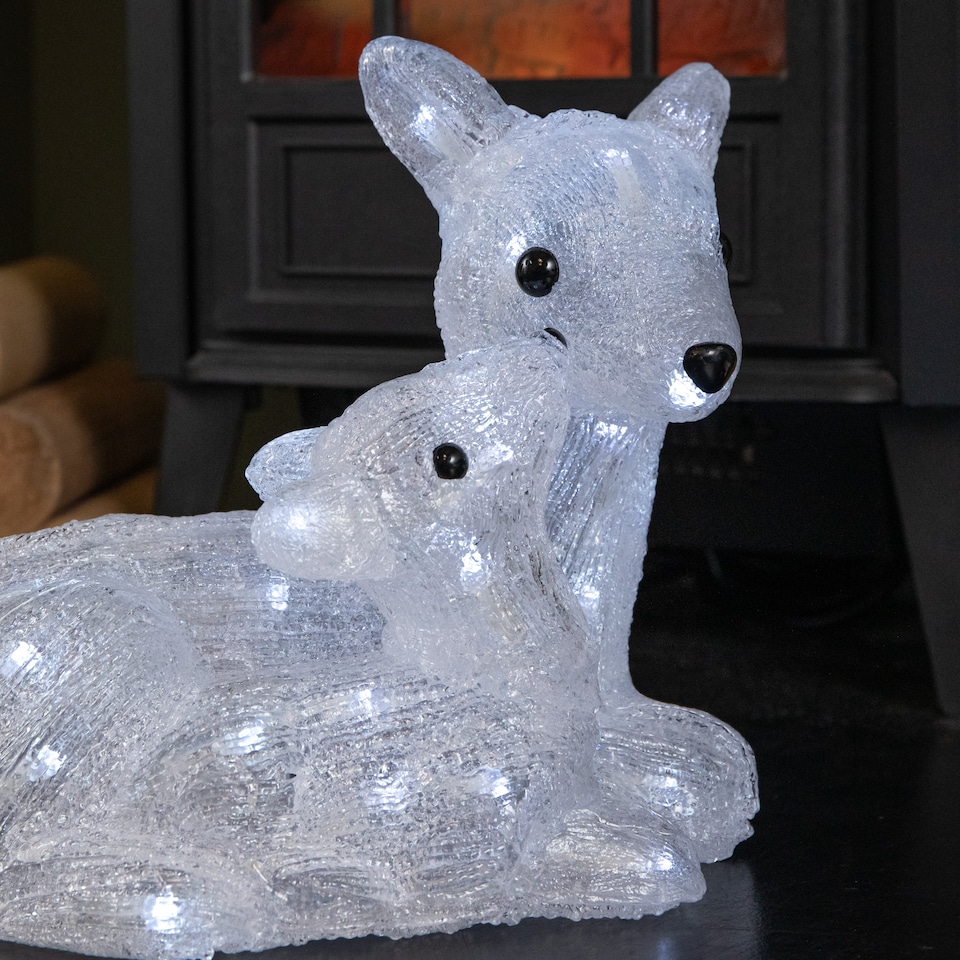 27cm Battery Powered Light up Ice Frosted Christmas Doe & Fawn with ...