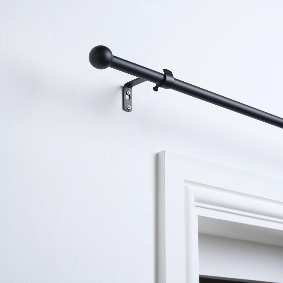image 1 of OHS Curtain Pole Extendable 16mm Metal Finnials Ball End Rod 70-120cm | Black