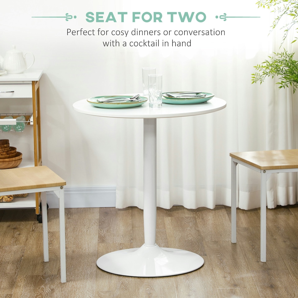image 1 of HOMCOM Round Dining Table with Steel Base, Non-slip Pad White