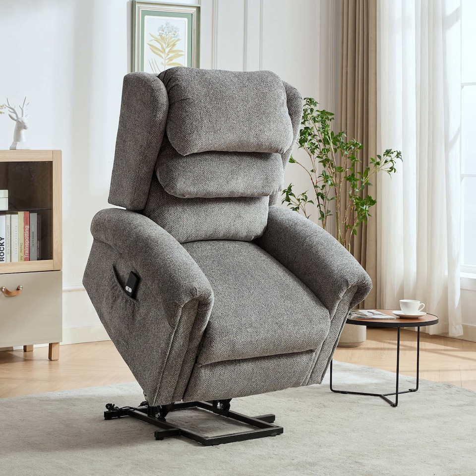 image 1 of Belvoir Grey Fabric Single Motor Mobility Rise Recliner Chair | Grey | Grey