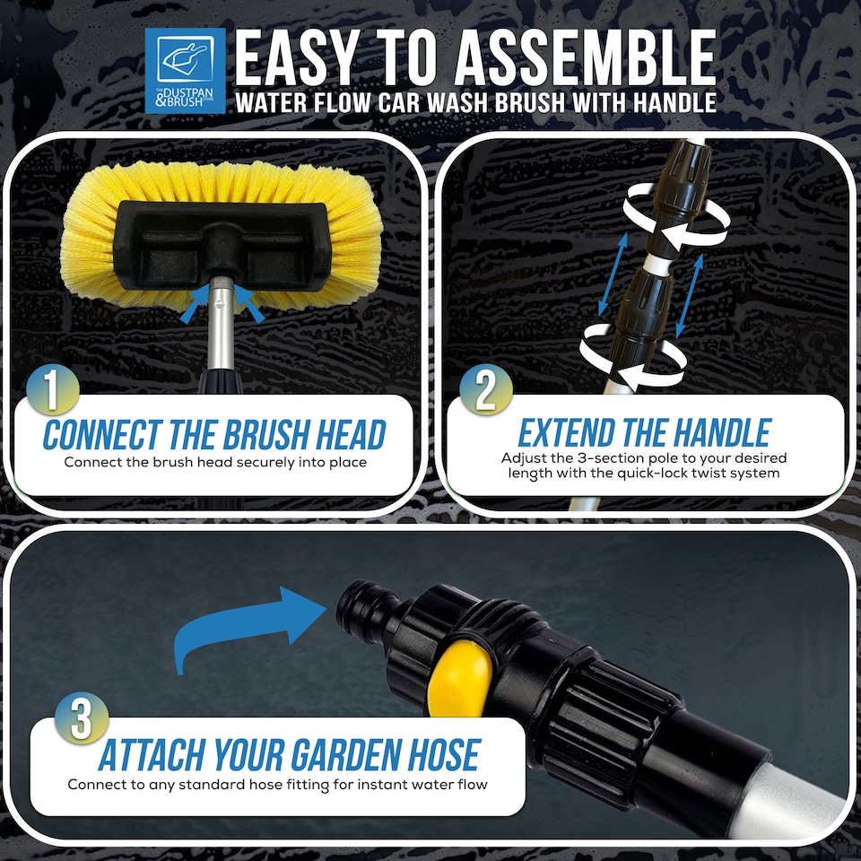 image 1 of Extra Long Telescopic Water Fed Car Wash Brush 2.66m Extendable Vehicle & Window Scrubber