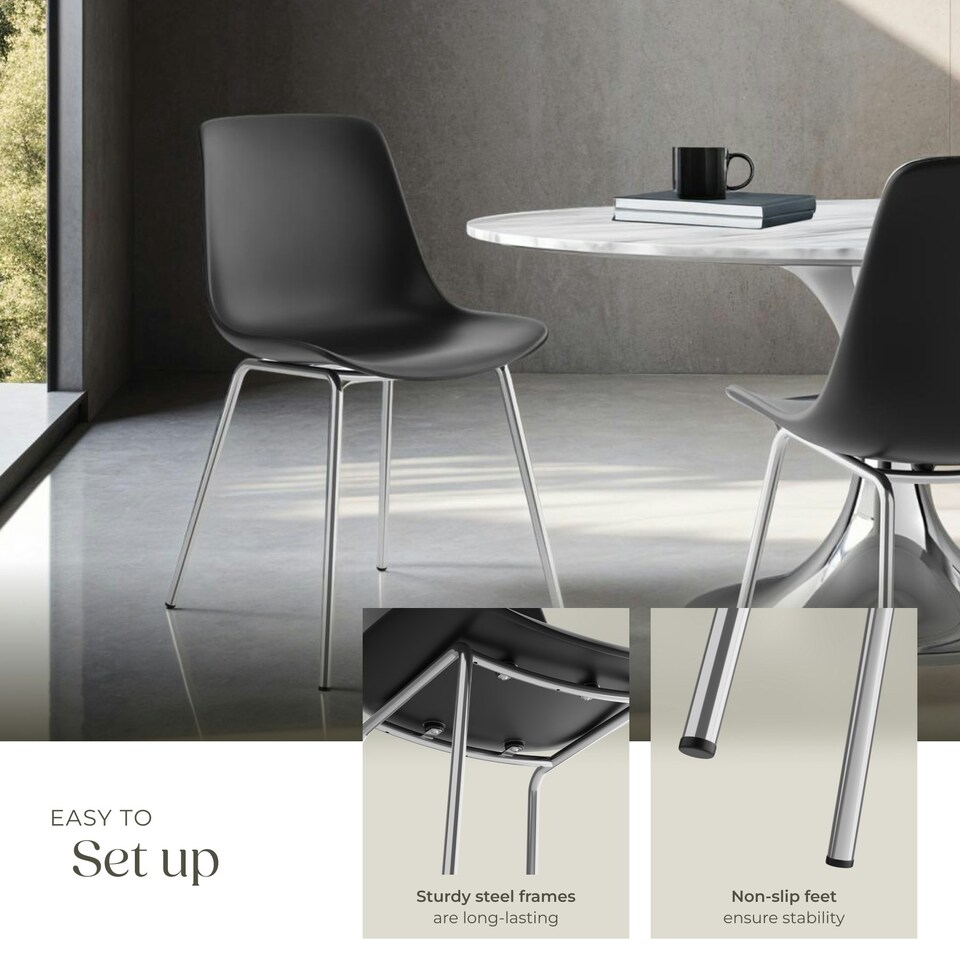 image 1 of Dining Chair Mave - large plastic seat, ergonomic, high backrest, 120 kg load capacity - Set of 6 Black | Black/Chrome