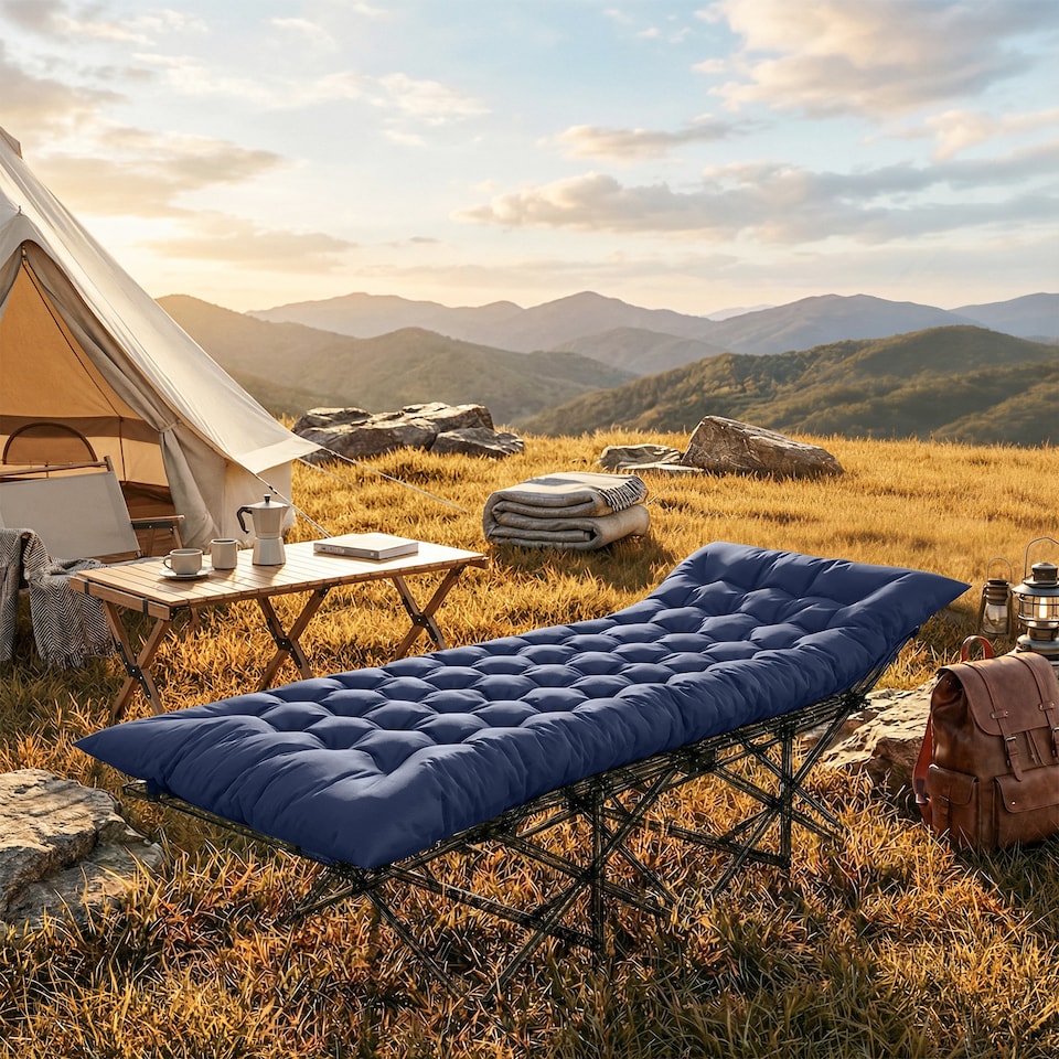 image 1 of Outsunny Sleeping Mat, Foldable Camping Pad with Elastic Straps Dark Blue | Blue | Dark blue | 200 x 80 x 8 cm