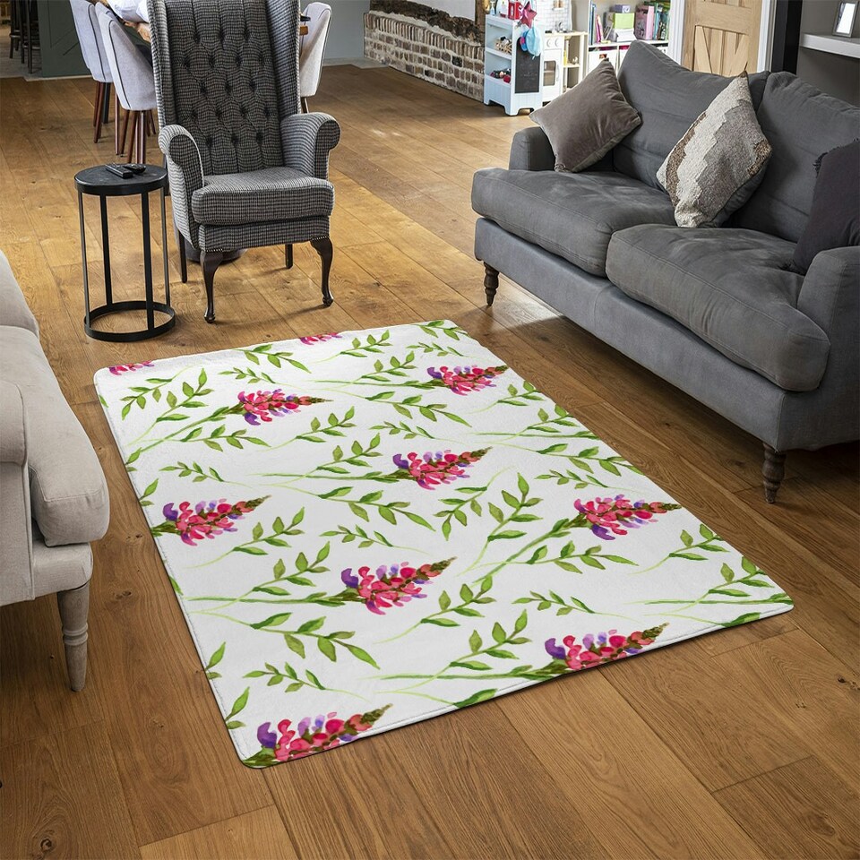 image 1 of Pink & Green Leaves (Rug) Green | Medium: 80x150cm