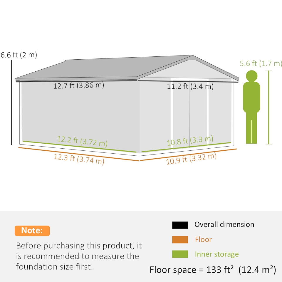 image 1 of Outsunny 13 x 11ft Garden Shed Storage with Foundation Kit and Vents, Grey | Grey