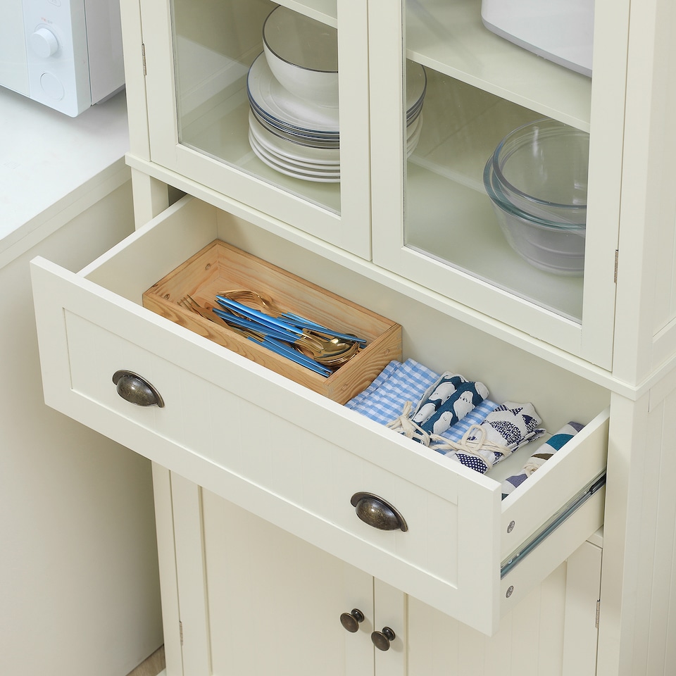 image 1 of HOMCOM Freestanding Kitchen Cupboard, 5-tier Storage Cabinet with Adjustable Shelves and Drawer for Living Room, Dining Room, Cream White