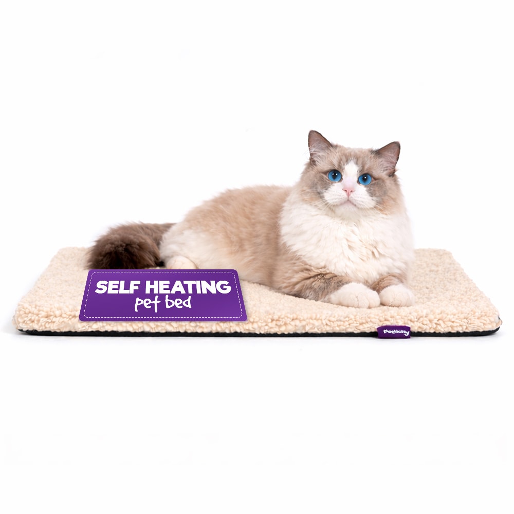 Petlicity Self Heating Pet Bed 60x45cm - No Electricity Required - Machine Washable - Beige