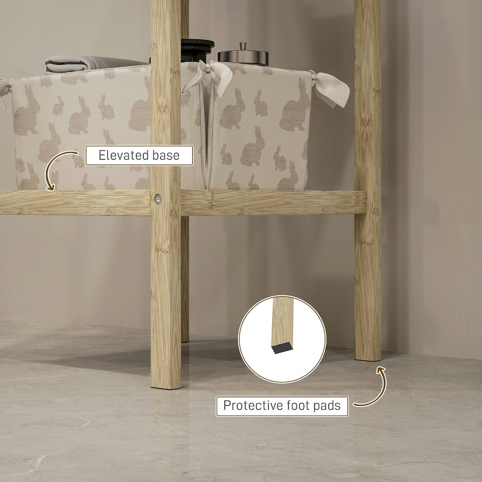 image 1 of 4-Tier Bathroom Storage Shelving Unit, Freestanding Bamboo Shelves, Natural Cream
