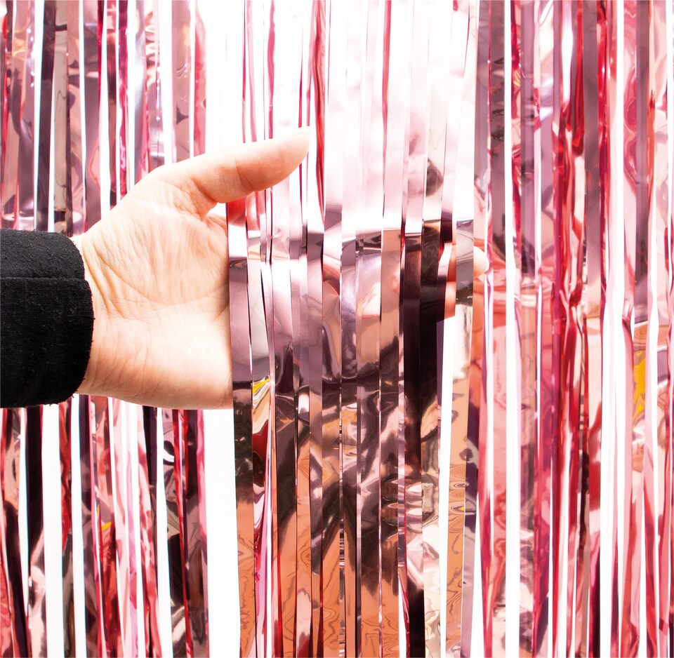 image 1 of Shimmer Tinsel Curtain, 3M x 1M Rose Gold