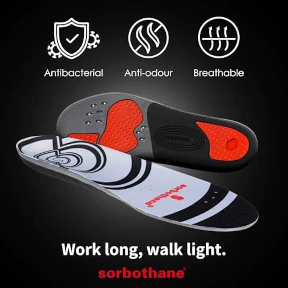 image 1 of Sorbothane Sorbo Pro Insoles Men & Women – Shock Absorbing Inserts For Pronation & Heel Pain Relief – Arch Support Shoe Insole For Running, Walking, Work Boots – Antibacterial, Size UK 10