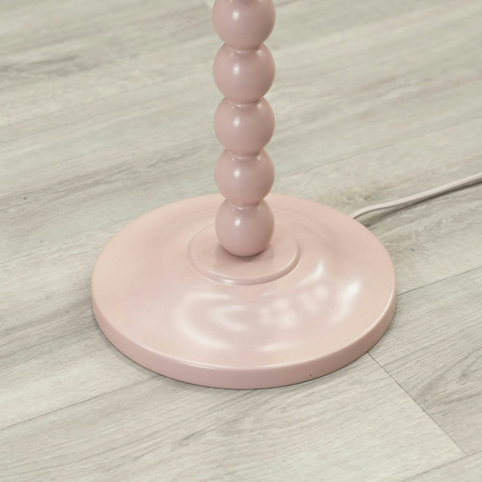 image 1 of ValueLights Bobbles Rose Pink Bobbin Floor Lamp with Blue Trim Scallop Shade