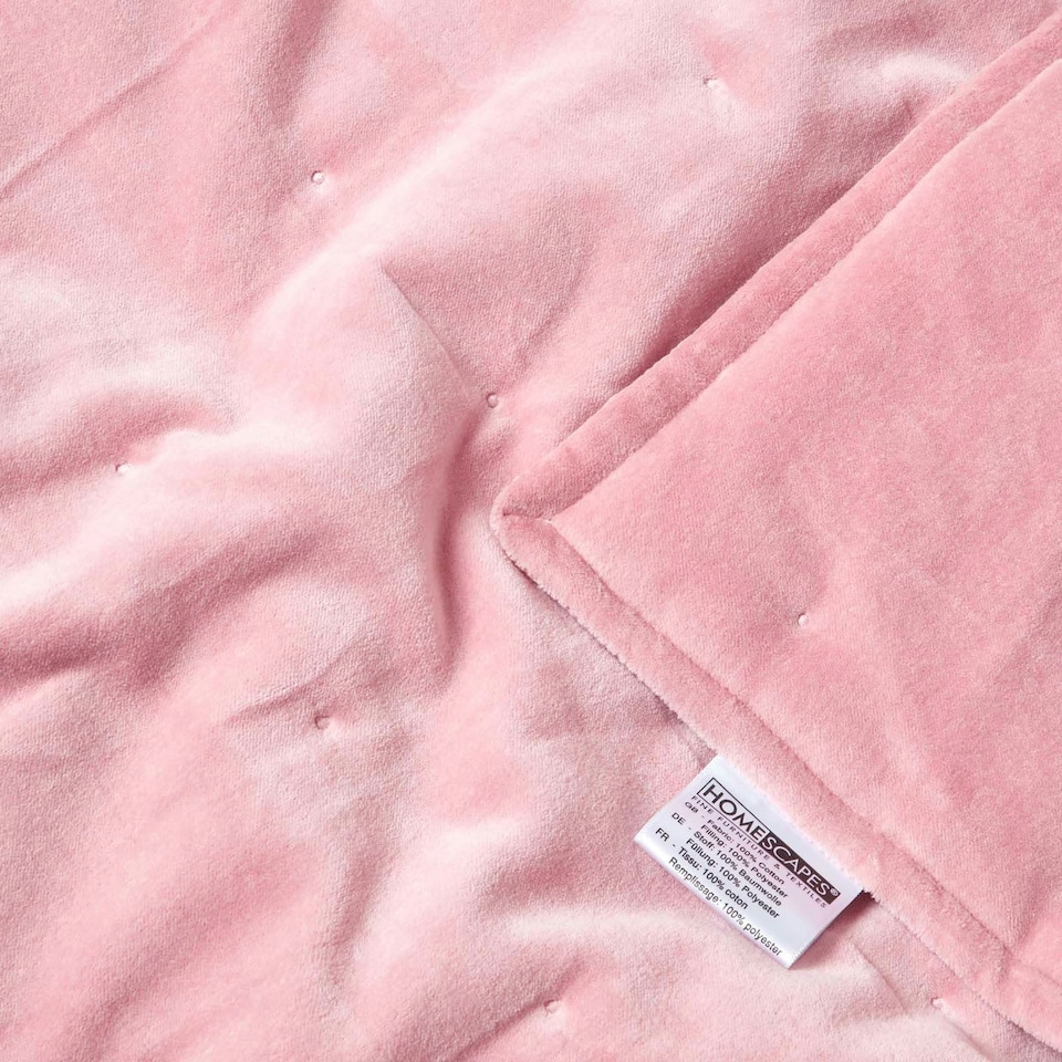 image 1 of Homescapes Pink Velvet Quilted Throw - 125 x 150 cm | Multi