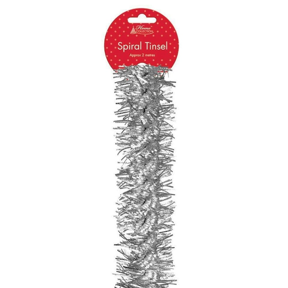 image 1 of 2m Silver Spiral Tinsel - Christmas and Birthday Party Decoration