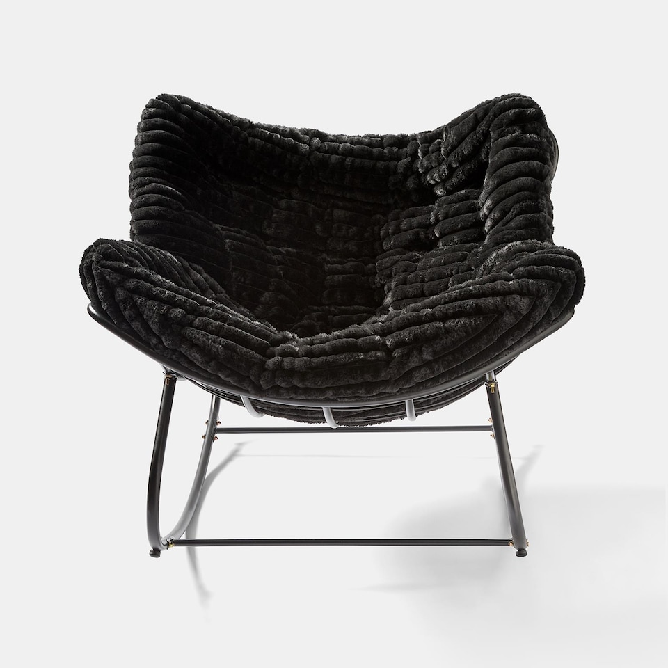 image 1 of OHS Ribbed Faux Fur Rocking Chair Upholstered Metal Frame Cushioned