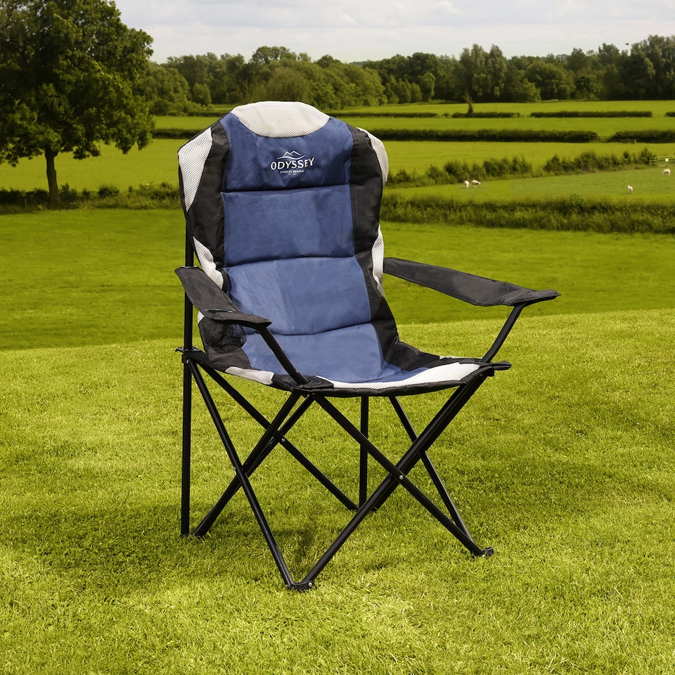 image 1 of Charles Bentley Odyssey Single Folding Camping Chair Blue & Grey Lightweight